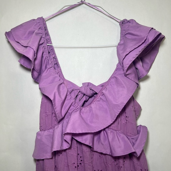 Flying Tomato Purple Eyelet Ruffle Maxi Dress Size Large Cottagecore Boho - Picture 4 of 12